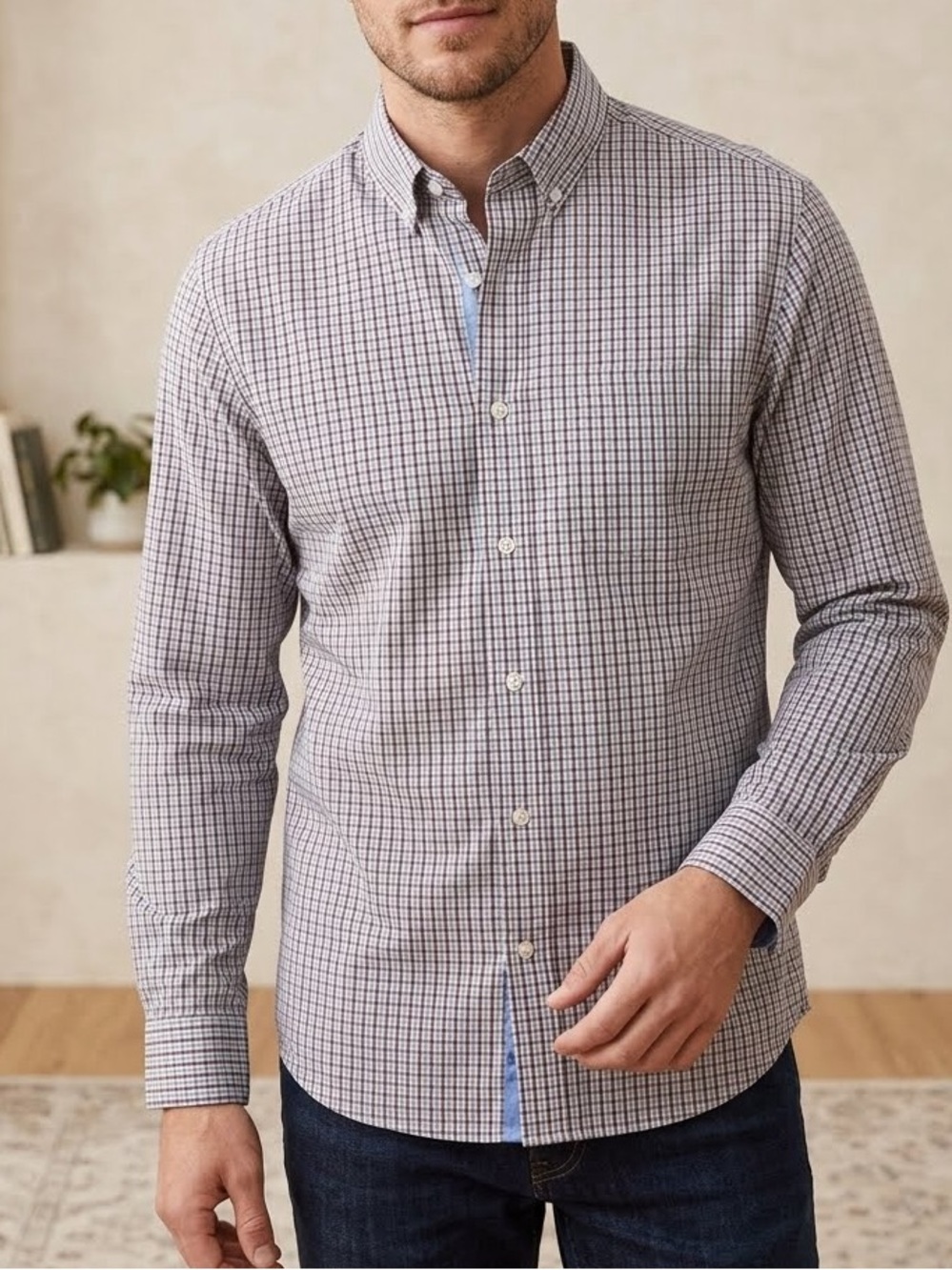 Banana Republic Men's Grant Fit  Button-Down Plaid Shirt - Blue & Red